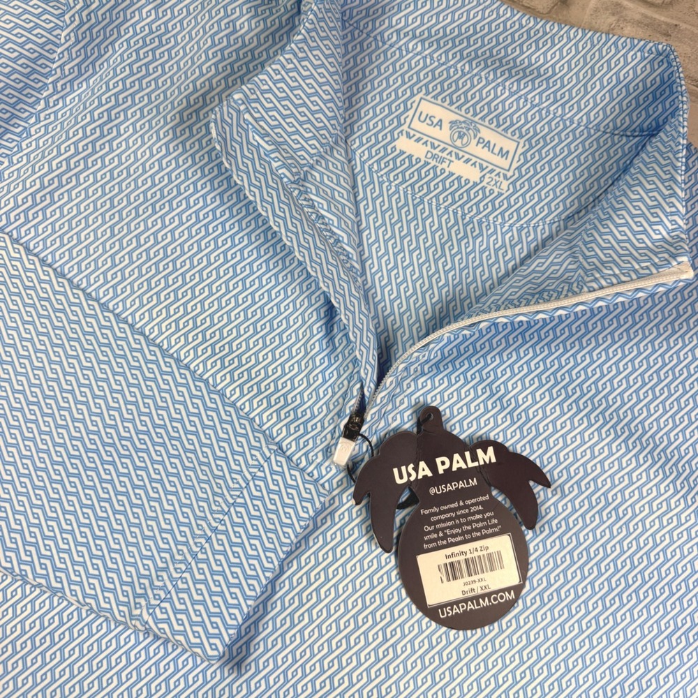 USA Palm Infinity Quarter Zip Mens XXL Blue Geometric Drift Pullover NWT